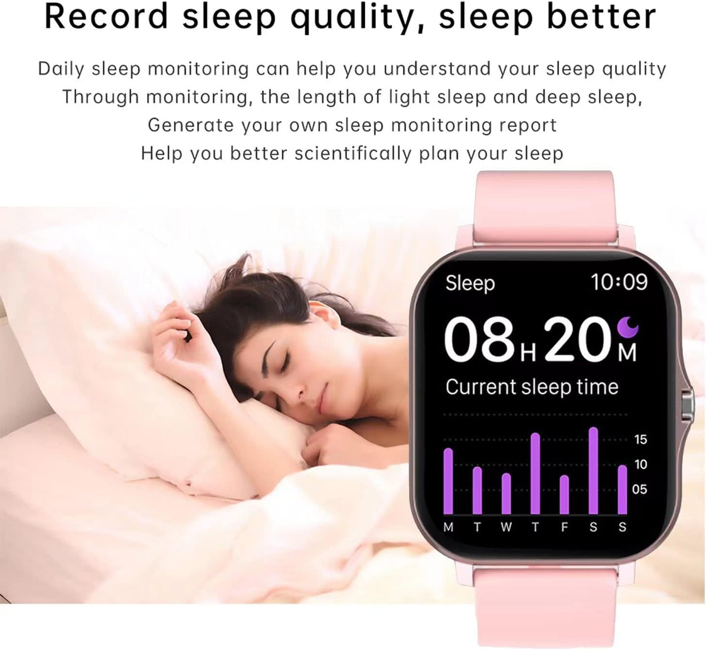 Revolutionary Smart Fitness Tracker Watch - IP68 Waterproof, Heart Rate & Sleep Monitoring, 8 Sports Modes, Breath Training & Weather Updates - Stylish 1.69-Inch Rose Gold Display for Men and Women